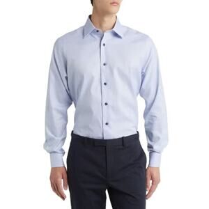 Stantt Suffolk Men's Cotton Long Sleeve Dress Shirt in Blue 17.5" MSRP $160